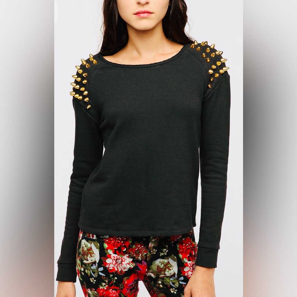 Silence + Noise Black Sweatshirt with Gold Studs